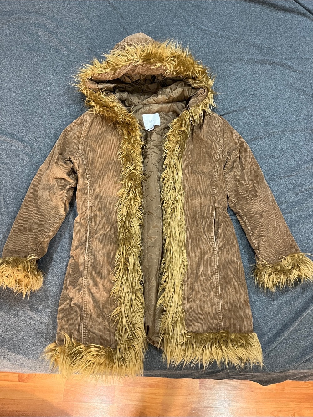 Zara Children Tan Quilted Vintage Penny Lane Style Fur Jacket
